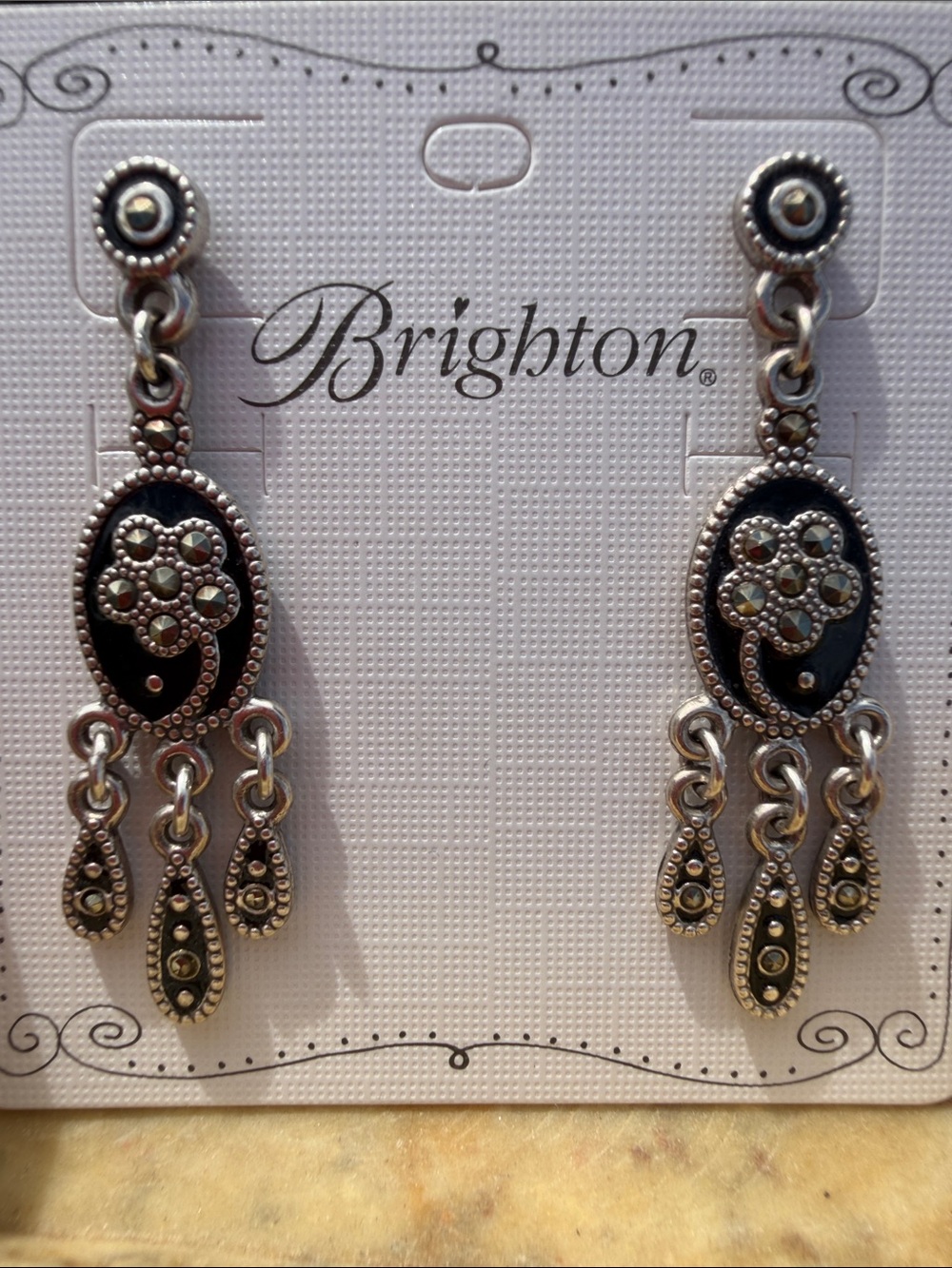 Brighton Black and Silver Filigree Chandelier Earrings